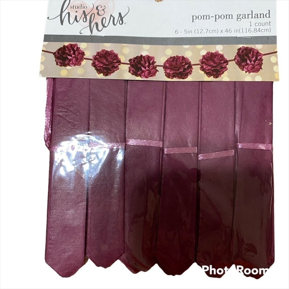Burgundy Maroon Pom Pom Garland Decoration NEW Wedding Bridal Shower Birthday
